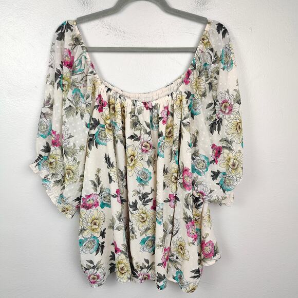 Torrid Chiffon Clip Dot Blouson Short Sleeve Top Womens 4X Floral Print Boho - Picture 4 of 8